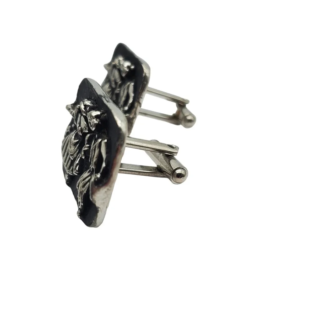 Large Black Enamel Cufflinks Silver Tone‎ Dancing Couple Novelty Mens Deco Dance